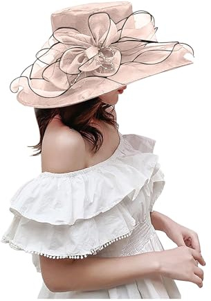 SRZYMJ Kentucky Organza-Derby-Hut für Damen, Braut, Hochzeit, Kirche, Teeparty, breite Krempe, Sommer-Sonnenkappe Sonnenhut Damen Große Krempe Fischerhut Für Trekking Sombrero Hut XXL