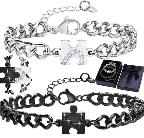 Benaton Pulseras de Parejas Pulseras Enamorados Brazaletes de Amor, Pulsera Parejas de La Suerte Acero Inoxidable Joyas Mujere Regalos San Valentin para Novio y Novia Parejas(Con Caja Regalo)