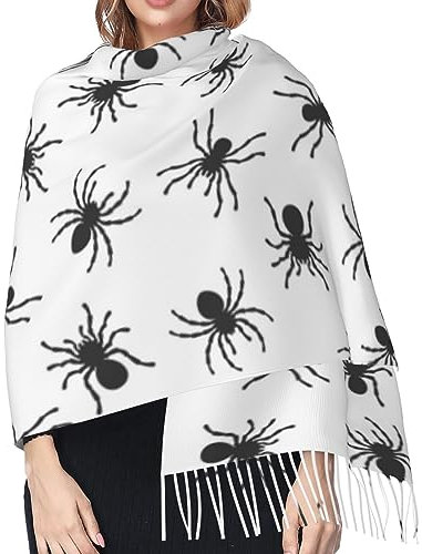 Hceaatb Damen-Schal, Spinne, schwarz, modisch, Winter, warm, Kaschmirschal, Fransenschal, Schwarz , Einheitsgröße