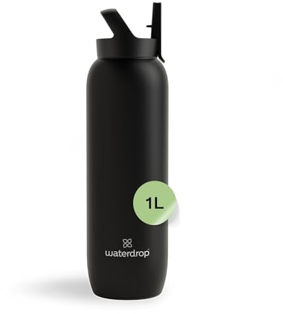 waterdrop® All Purpose Thermosflasche 1L – Trinkflasche mit Strohhalm – isolierte Edelstahl, 24h kalt - 6h heiß – auslaufsicher & bruchsicher – Thermobecher