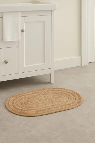 Gulal Art Handwoven Natural Jute Oval Rug Braided Reversible Area Rug in Beige And Harvest Brown Rustic Farmhouse Floor Rug for Living Room Kitchen, Entryway & Bathroom 60x90 cm