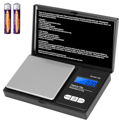 Oderra Bilancia di Precisione 700g/0,01g con Display LCD Retroilluminato, 2 Batterie Incluse, Bilancia Portatile per Gioielli, Oro, Caffè, Erbe e Prodotti Commestibili