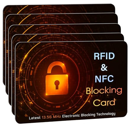 SaiTech IT 5 Pack RFID Blocking Card, Protector for Entire Wallet, Purse, and Debit Credit Cards from NFC Contactless Theft for Men & Women - Orange Black