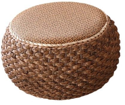 KESOTO Rattan Pouf Ottoman Fußhocker kreatives Handweber runder Fußsofa -Hocker für Teezeremonie Innenhäuserbalkon Balkon