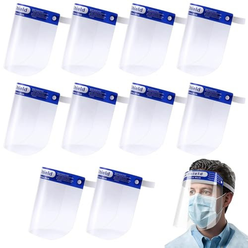 10 Pezzi Visiera Protettiva Professionale Visiere Protettive Trasparente Face Shield in Policarbonato Regolabile Visiera Protettiva da Lavoro Anti-polvere Anti-nebbia per Uomo Donna