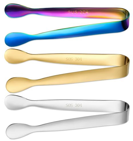 Zssxysm 3 Stück Zuckerzange, Edelstahl Eiswürfelzange, Zangen Candybar, Eiszange Set, Servierzange Salatzange Gebäckzange Süßigkeiten Candy Clip, Mini Bar Zubehör für Kochen Party Picknick Büfett