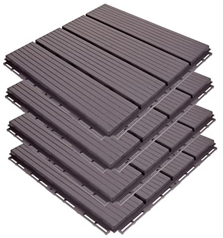 ETHZZLE 4pcs Interlocking Deck Tile Flooring Self-assemble Imitation Wood Balcony Floor Tiles for Outdoor Patio Home Decor