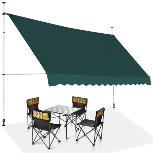 HOMASIS Klemmmarkise 150/200/250/300/350/400cm, höhenverstellbarer Sonnenschutz, Markise Balkon ohne Bohren, Balkonmarkise mit Handkurbel, UV-Schutz, Gelenkarmmarkise für Außenbereiche (Grün+4 m)
