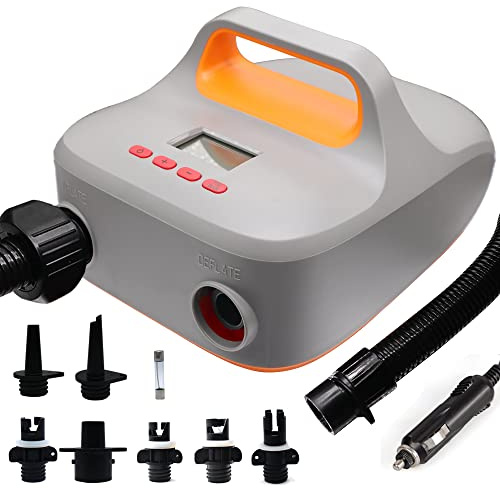 OBEST Elektrisk Sup-luftpump, högtryckspump med 20 PSI för uppblåsning och avblåsning, 6 Sup-munstycken med LCD-skärm för pumpning, surfbrädor och uppblåsbara gummibåtar