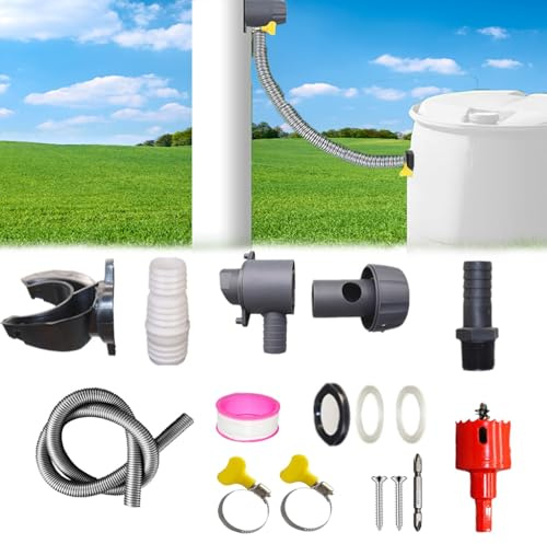 Raccolta dell'acqua piovana per tubi di scarico, 70 – 110 mm, raccoglitore di pioggia con tubo e valvola regolabile, set di collegamento per tetti fino a 85 – 90 m²