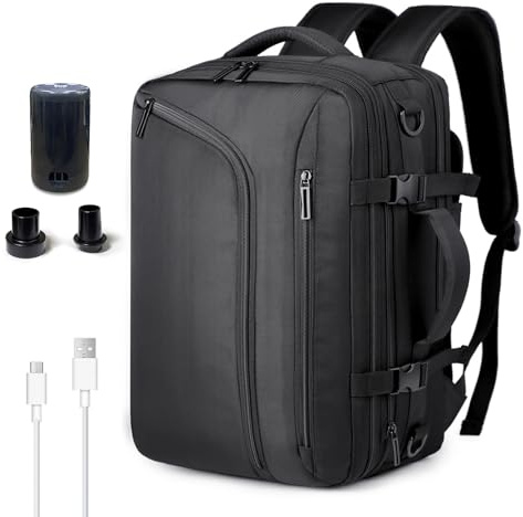BAGROUPS Sac à Dos sous Vide Easyjet Sac à Main Extensible Airbag 3 en 1 avec Système de Compression d’Air Ordinateur Portable 17.3 Pouces Sacs à Dos de Voyage Imperméable pour Homme Femme Travail