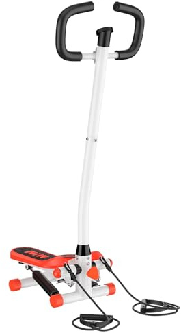Rutaqian Handlauf-Stepper für Ganzkörperübung-Mini-Stepper-Maschine mit Widerstandsbändern, LCD-Monitor und Ultra-Ehrfurcht-Low-Impact, 150 kg Kapazität, kompakte Home-Fitness Schwarz-Weiss