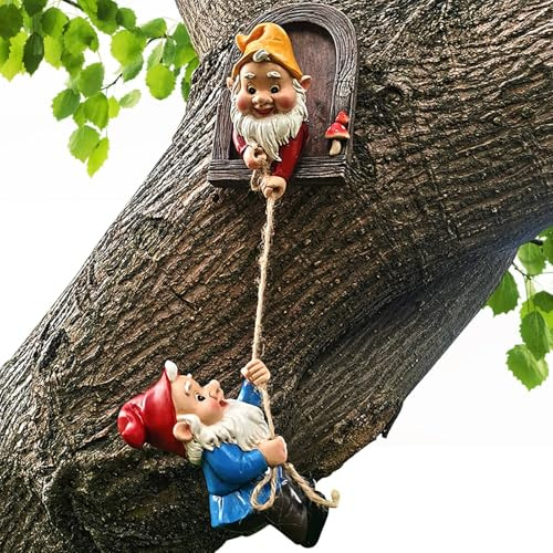 Générique Klättring tomtar trädskulptur - tomtar klätterträd hougger, söt GNOME trädgårdsstaty, harts konst dvärg skulptur för gården