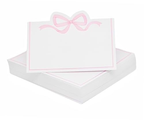 Xyvvol Pink Bow Place Name Cards,Blank Table Name Cards for Table Setting,50PCS Place Card for Baby Shower Gender Reveal Birthday Wedding Party Decoration 2 x 3.5 Inch