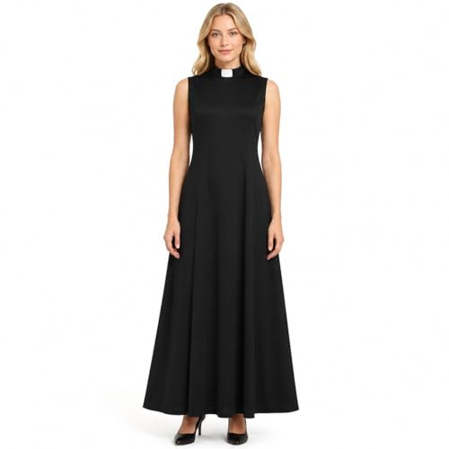 ANDHOM Women Clergy Sleeveless Dress Tab Collar Minister Priest