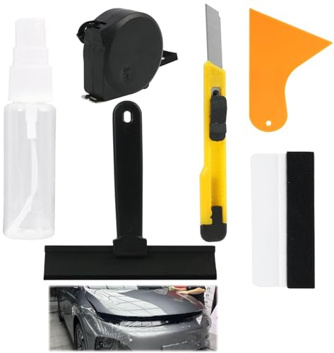 Vinyl Wrap Tool 6 PCS, Window Film Privacy Application Kit, Privacy Application Set for Glass, Car, Wallpaper Stickers - Includes Squeegees, Spray Bottle, Tape Measure for Efficient