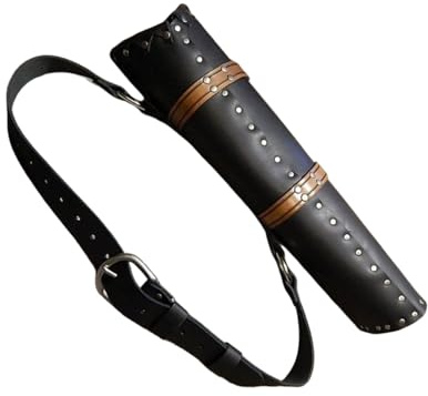 ccsxqy Premium Leather Quiver for Arrows | Back Quiver with Large Pouch, Handcrafted Adjustable Straps for Archery & Outdoor Use (Black, One Size Fits All)