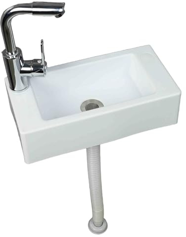 Waschbecken aus Kunststoff zur Wandmontage für Mietwohnung Wohnwagen Weiße | Keller Beschädigt die Wand Nicht, Kompaktes Design, ideal für Gäste-WC, Badezimmer, Camping, Garten, Baustellen, Keller