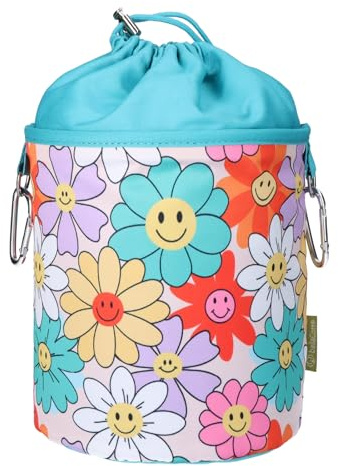 Bolsa portátil para Pinzas de la Ropa Smiley Flores: Ø 18 x 31 cm, 100% algodón, con cordón y mosquetones, Bolsa de Almacenamiento de Colores para el hogar, el jardín y el Camping