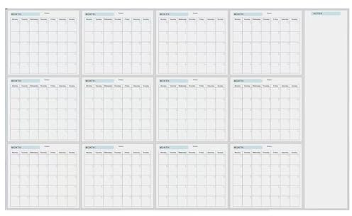 Jahresplaner Set Wandkalender Whiteboard Jahreskalender - Trocken Abwischbar, Unbegrenzte Datumsplanung, Büro Organisation, Geschenk, Wandplaner 150x85cm