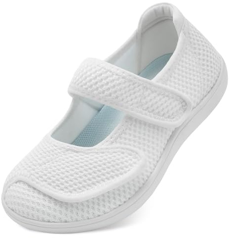 JOINFREE Womens Walking Shoes Wide Fit Mary Jane Shoes Adjustable Strap | Dual Hook and Loop Straps, Wide Toe Box, Breathable Mesh, Barefoot Zero Drop Sole for Swollen Feet, Elderly and Pregnancy
