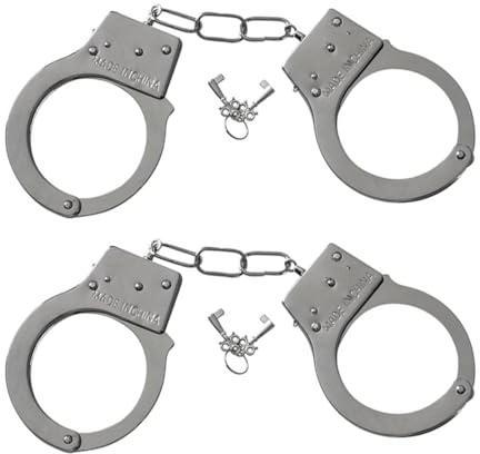 OIXYEY 2 Piezas De Esposas Metálicas Con Llaves, Esposas De Juguete Para Niños, Accesorios De Juguete De Policía, Para Disfraz De Halloween, Bola De Apoyo (B)