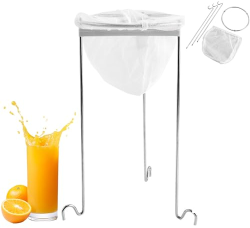 Jam Making Strainer Funnel, Stainless Steel Jelly Strainer Stand and Bag, Reusable Jam Straining Kit with 3 Hook Legs and Nylon Material Bag, Detachable Washable Jelly Bags for Juice, Soy Milk & More