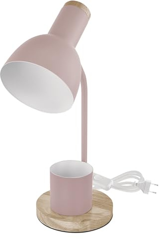 EMOS - LED Tischlampe POPPY mit Stift-Halter, E27 Gewinde - elegante Leseleuchte aus Metall mit Fuß aus Holz - Netzkabel 1,5m mit Schalter und Eurostecker - ohne Lichtquelle, E27 max. 25W - Rosa