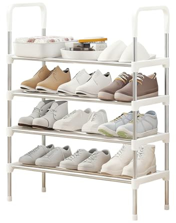 Nydunce Organizer per Scarpe 4 Livelli, Scaffale Portascarpe Salvaspazio Slim, Scarpiera Compatta da Interno/Esterno, Ripiano Multiuso per Ingresso, Corridoio, Armadio – Bianco, 56x26x80 cm