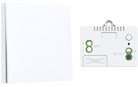 XUK Interrupteur Sans Fil Auto-alimenté Sans Pile pour Maison, 1v1 | Contrôle luminaire sans travaux – fixation adhésive, récepteur 433MHz, portée 30m intérieur – idéal rénovation appartement
