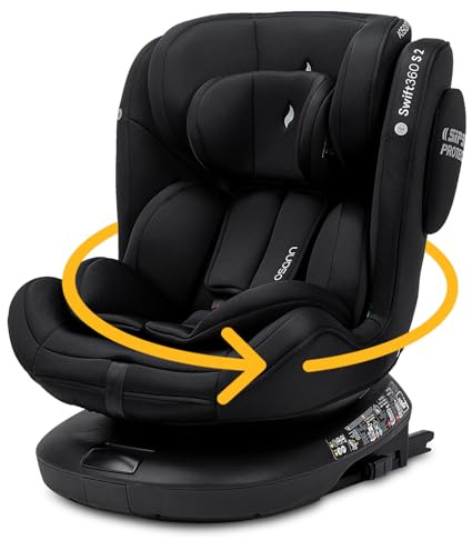Osann Swift360 S 2 Reboarder 360 drehbar mit Isofix, Kindersitz ab 1 Jahr | Kinderautositz 76-150 cm, drehbarer Kindersitz 9-36 kg mit Isofix, erleichtert das Anschnallen, bequem & sicher - All Black