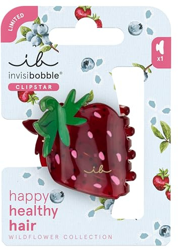 invisibobble Pince à cheveux pour femme - Taille moyenne - Rouge - Fraise ludique pour tous les types de cheveux - Clipstar Wildflower Berry Brighter Statement - Hair Claw Festival Cottagecore