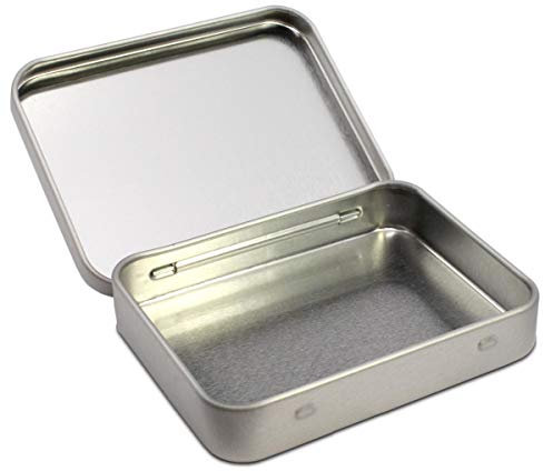 TRIOSK Blechdose mit Deckel, Kleine Metall Dose 9,1 x 7,0 x 1,7 cm, eckig, leer, Silber, rechteckige Aufbewahrungsbox, Tabakdose, Kartendose für Visitenkarten
