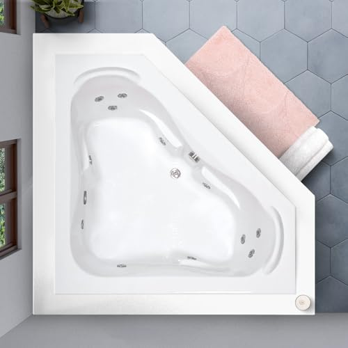 60 in. x 60 in. Acrylic Corner Drop-In Whirlpool Bathtub with Center Drain in White - Includes 12.5 Amp In-Line Heater