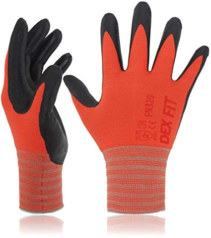 DEX FIT Nitrile Work Gloves FN320, 3D Comfort Stretch Fit, Power Grip, Durable Foam Coated, Thin & Lightweight Premium Nylon, Machine Washable, Red 10 (XL) 3 Pairs