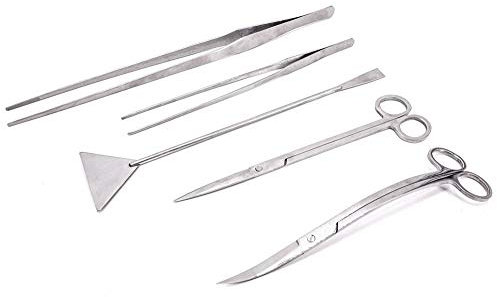 AquaOne 5er Aquascaping Set Wellenschere Pinzette Rechenstab Pflanzenpflege Aquarien Trimmschere Pflege Pflanzen