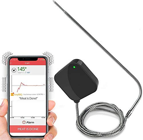 NutriChef Smart Bluetooth BBQ Thermometer - Upgraded Stainless Probe Safe to Leave in Grill Outdoor Barbecue or Meat Smoker-Wireless Remote Alert iOS Android Phone WiFi App-PWIRBBQ40, One size, Silver
