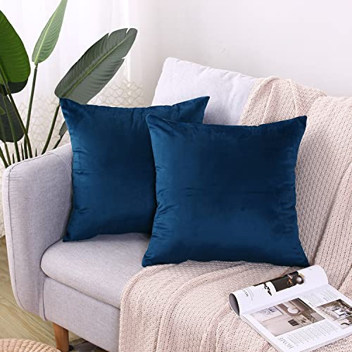 CXTAI Lot de 2 Housse de Coussin Velours 40 x 40 cm Carrées Décoratives - Bleu Foncé
