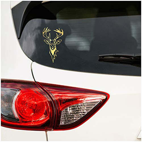 Hirsch Aufkleber Folie Dekor für Auto Kfz Zubehör Reh Kopf Motiv Rehwild Rotwild Jagen Jäger Förster Jagd Autoaufkleber (Gold Metallic, K139 Set klein)