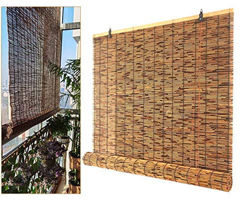 Jolan Natürliche Karbonisierte Bambusrollo Reed Vorhang Für Fenster,Retro Schilf Vorhang,Rollo Bambus Außenjalousien,Filterlicht,Atmungsaktive,Innen Trennwand Raffrollo,90x140cm/35.5x55in