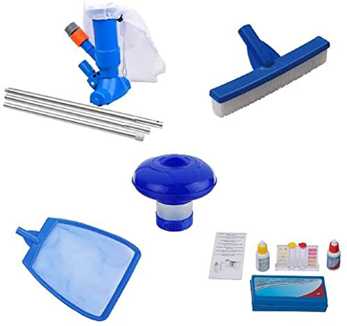 well2wellness Pool Zubehör Set 5 Basic / 5-teilig mit Laubkescher, Dosierer, Venturi Bodensauger mit Stange, Bürste Plus Test-Kit für Chlor + pH (P1866)