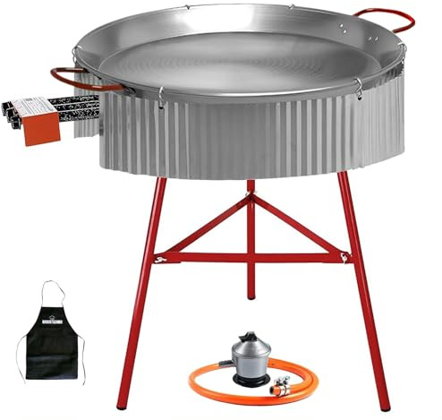 Bricolemar Paellero 60cm Gas + Paellera 70 cm + Paravientos Ondulado + Soporte + Regulado y Manguera +Delantal Negro de Regalo