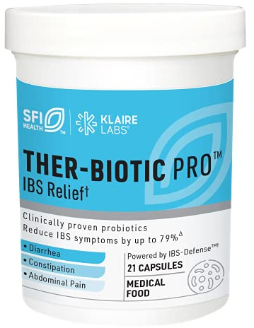 Klaire Labs SFI Health Ther-Biotic Pro IBS Relief for Women & Men - Prebiotics & Probiotics for IBS & Digestive Health - Ease Occasional Bloating, Constipation & Discomfort (21 Capsules)