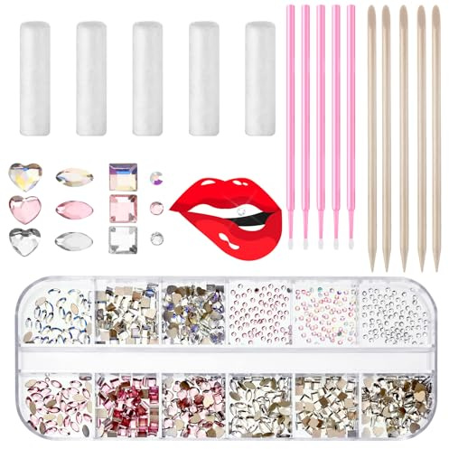 Sosation 377 Pcs 4 Shapes Tooth Gem Kit Jewelry DIY Crystal Tooth Gems Professional Fashionable Artificial Crystal Reflective Ornaments Shining Teeth for Birthday Party Decor