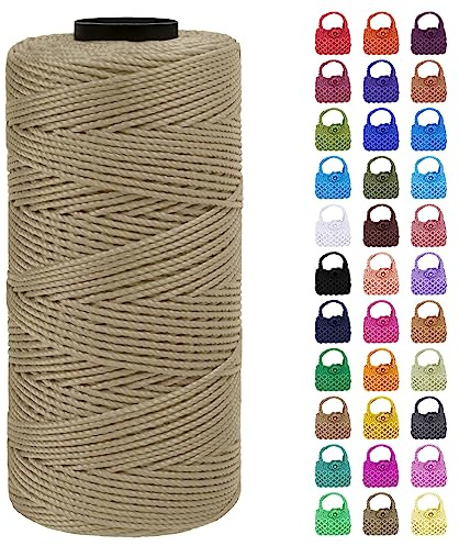 LEREATI Macrame Cuerda 1.5mm x 200m, Hilo Macrame 1.5mm 3 Capas Cordel, Cordón para Macramé Manualidades, DIY Bolsa, Colgante, Decoracion Paredes (Blanco Caqui)