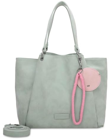 Fritzi aus Preussen Fritzi42N Vintage Lime Shopper Kunstleder Damen Handtasche Umhängetasche Festival City vegan abnehmbarer Anhänger abnehmbare Tasche Vintage-Waschung 33 x 45 x 18 cm, Grün