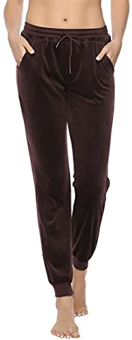 Aottori Pantalones Deportivos Mujer Terciopelo Joggers Cintura Alta con Cordón Pantalon Chandal Elastica Sweatpants con Bolsillos para Yoga Gym