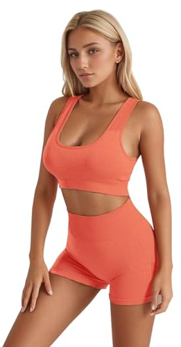 dohomiryo Racerback Sport Set Damen 2 Teiliges Sport BH+High Waist Shorts | dohomiryo Sport Set Damen Gym Workout Set Nahtlose Yoga Set Zweiteiler Gym Set Sport Bra Scrunch Leggings Fitness Outfit