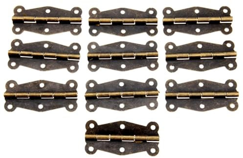 RIJPEX 10 Stück Antik-Bronze-Schrankscharniere, Möbelbeschläge, kleine Geschenkbox aus Holz, Scharnierbeschlag for Möbelbeschläge + Schrauben, 51 x 24 mm