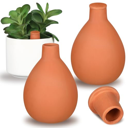 Blushtier Lot de 2 grands pots d'arrosage en terre cuite avec couvercle - 963,9 g - Système d'arrosage automatique pour plantes d'intérieur et d'extérieur